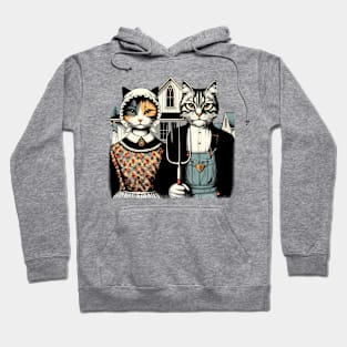 Retro American Gothic Cat Mom Cat Dad Gifts Funny Cat Hoodie